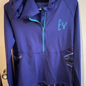 Huntworth Purple Hooded Pullover quarter zip with Blue Accents and camo